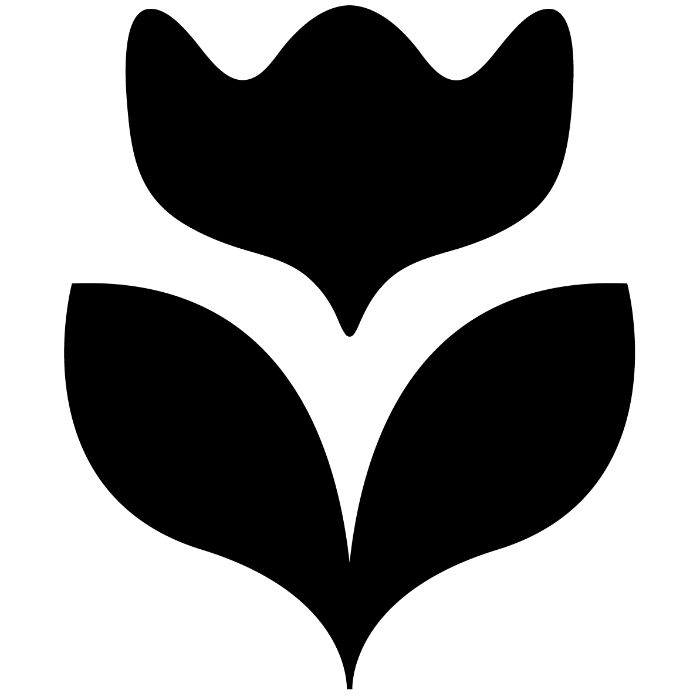 A minimalist black tulip flower icon centered on a solid white background.