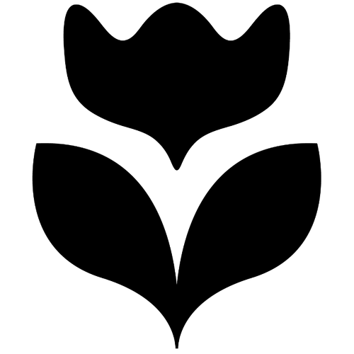 A minimalist black tulip flower icon centered on a solid white background.